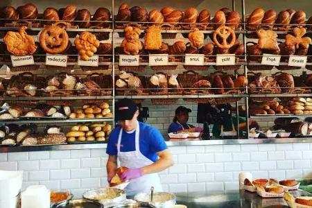 Bakers make sourdough bread at Boudin Bakery in San Francisco.